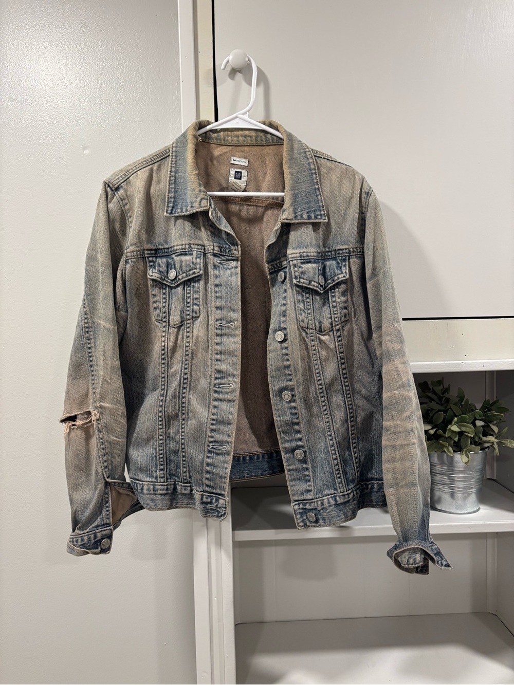 GAP Faded Light Blue Denim Jacket with Subtle Distressing